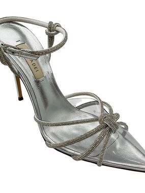 CASADEI SILVER LEATHER AND PVC CRYSTAL EMBELLISHED PUMPS